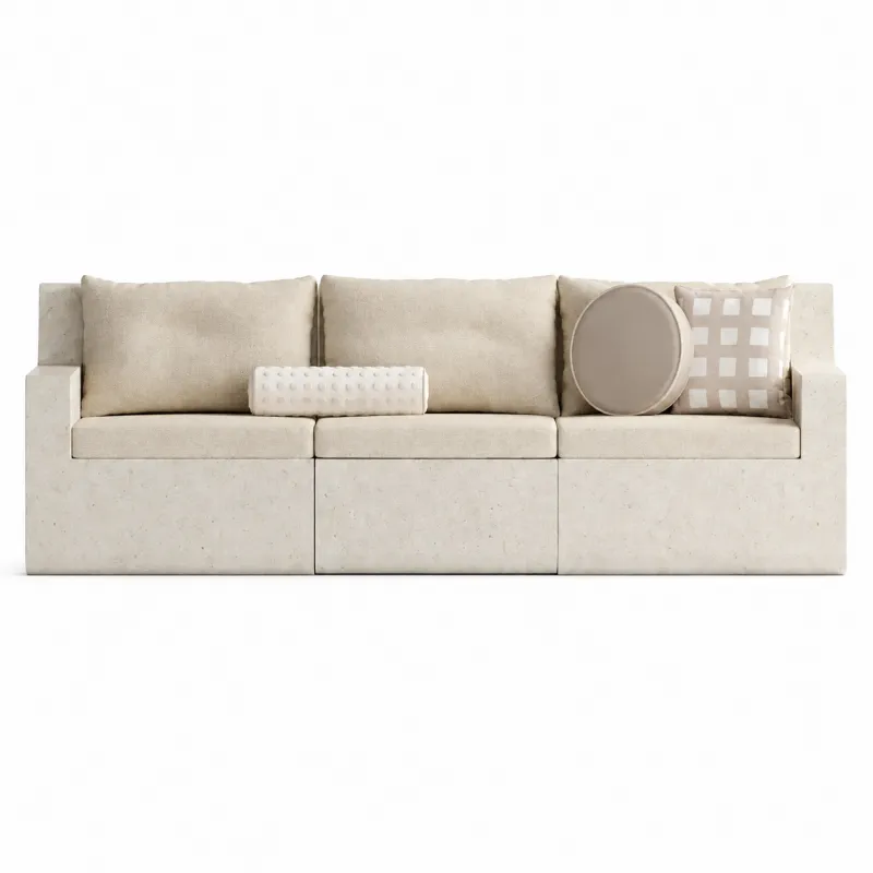 Luxury Sculptural Beige Boucle Three-Seater Sofa- Luxury Outdoor Sofa-Luxury Hotel Furniture Front View by Luxury Group International