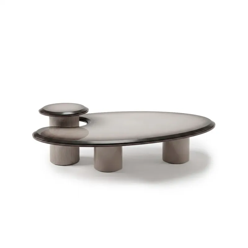 Luxury Sculptural Smoked Glass Coffee Table with Side Shelf by Luxury Group International