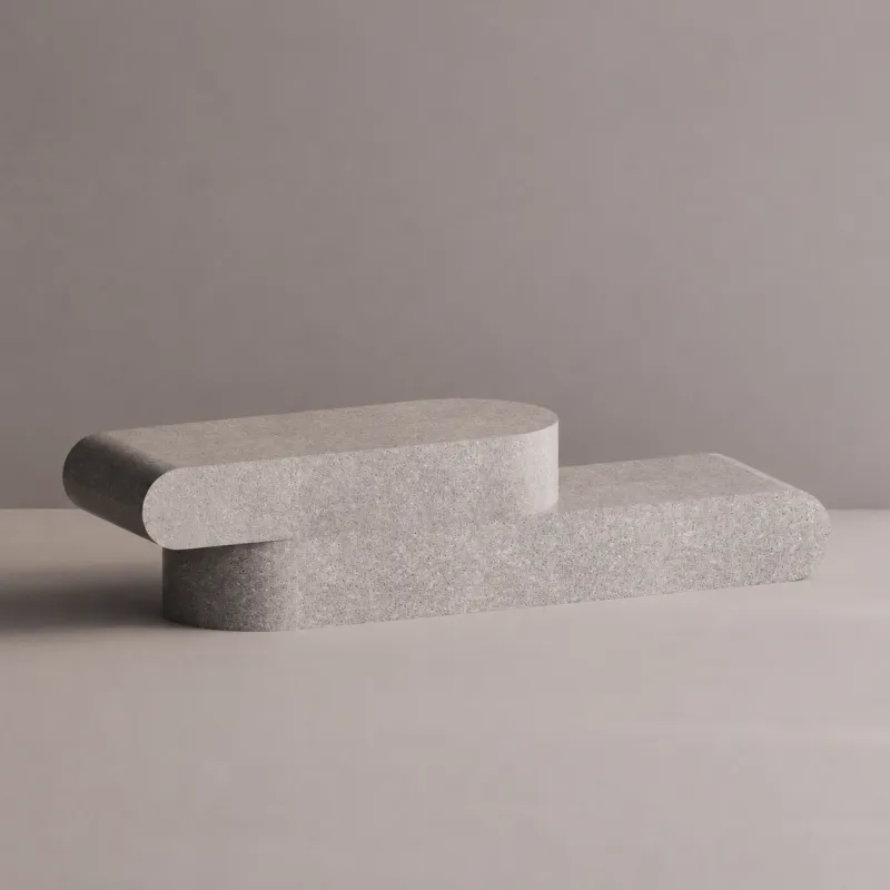 Luxuriöse skulpturale TV-Konsole aus Beton mit asymmetrischem, geschwungenem Design – modernes Möbelstück von Luxury Group International