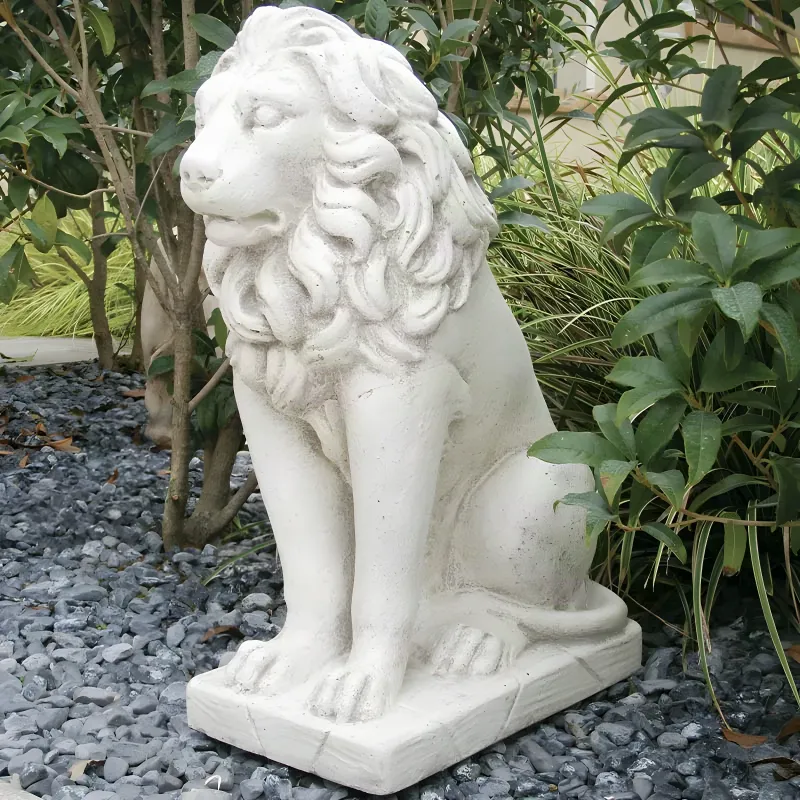 Luxury Seated Guardian Lion Garden Sculpture with Flowing Mane - Luxury Classic Sculpture Front View by Luxury Group International
