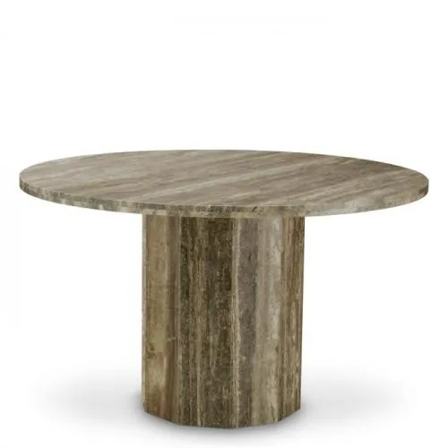 Luxury Silver Travertine Sculptural Design Dining Table Front View by Luxury Group International