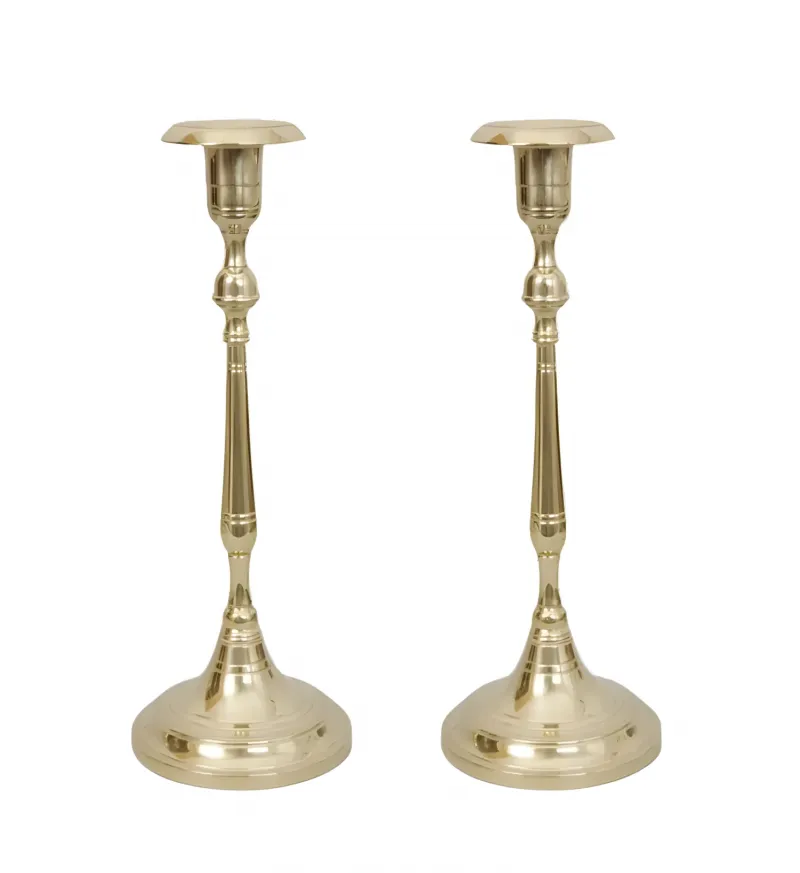 Luxury Slender Column Bronze Candlestick Pair with Stepped Round Bases Front View by Luxury Group International