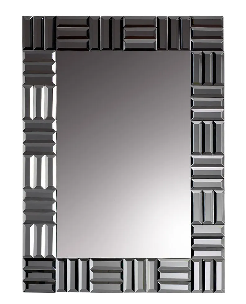 Luxus Wandspiegel in Rauchgrau mit Facettiertem Geometrischem Glasrahmen Vorderansicht von Luxury Group International