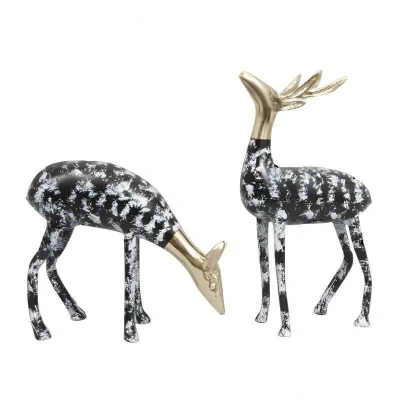 Luxus Bronze-Skulpturenpaar mit geflecktem Hirsch und Reh und goldenen Akzenten Vorderansicht von Luxury Group International