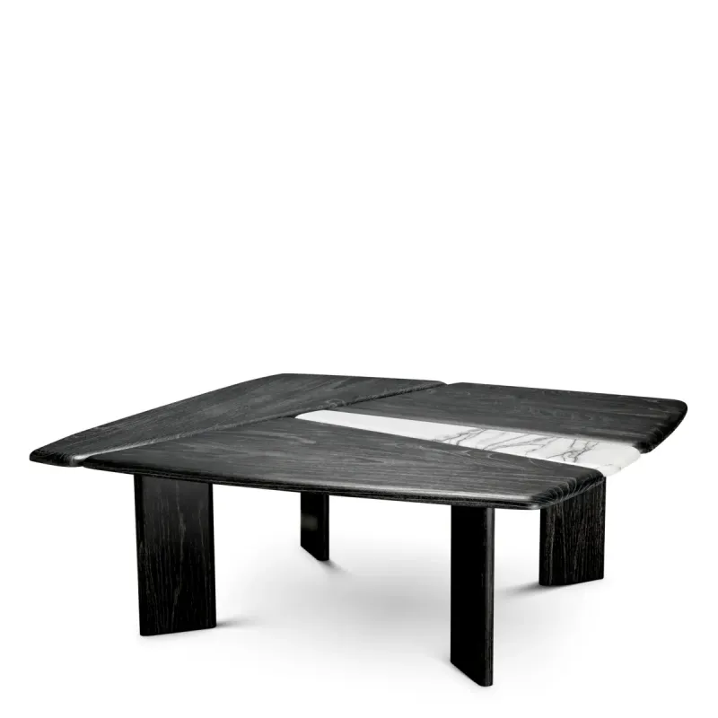 Luxury Square Coffee Table with Black Wood & White Marble Inlay – 100 cm - Luxury Hotel Furniture Front View by Luxury Group International