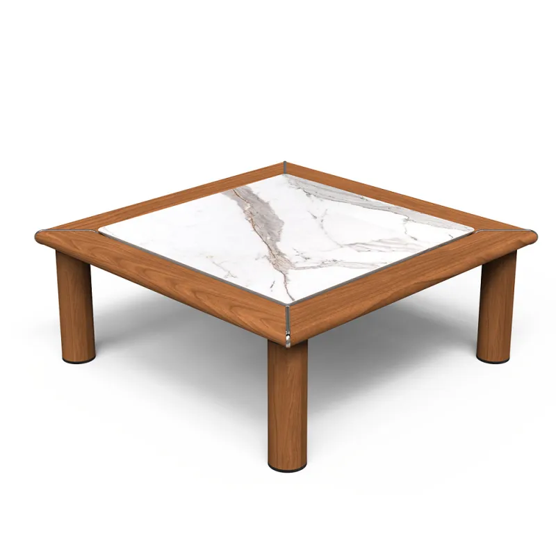 Table basse carrée en bois de luxe avec plateau en marbre blanc par Luxury Group International