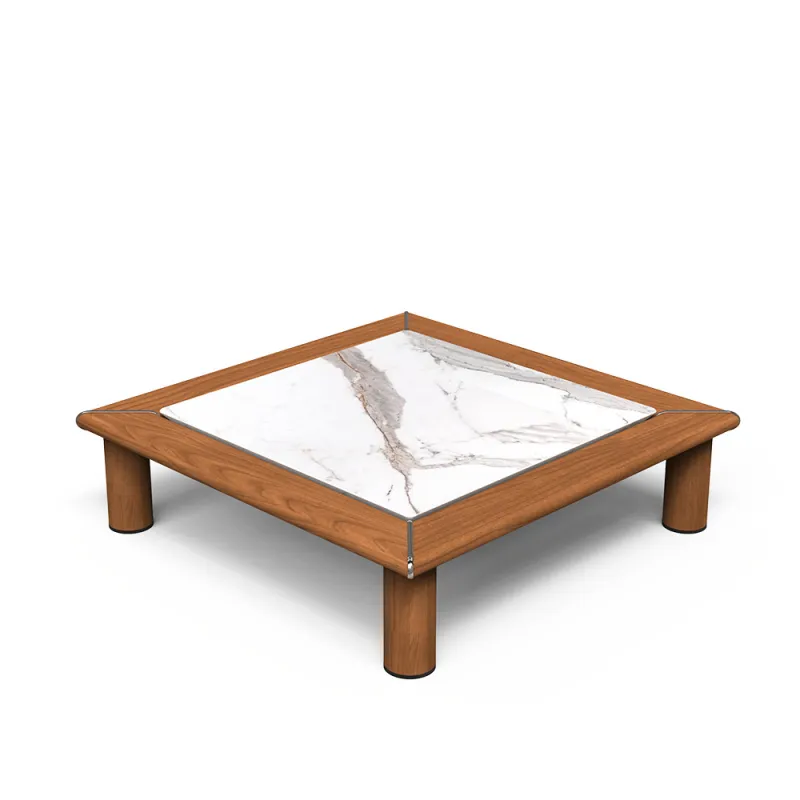 Table basse carrée en bois de luxe avec plateau en marbre blanc par Luxury Group International