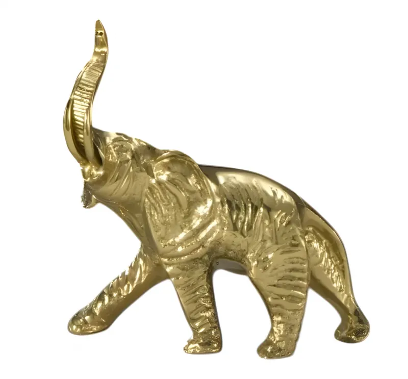 Luxus Bronze-Skulptur eines schreitenden Elefanten mit aufgerichtetem Rüssel in Gold- und Antikbronze-Finish von Luxury Group International