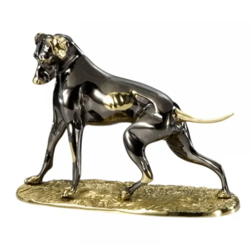 Luxury Striding Hound Bronze Sculpture in Oxidized Finish with Golden Accent - Luxury Bronze Figure Front View by Luxury Group International