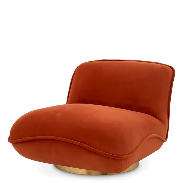 Luxury Swivel Armchair Burnt Orange / Brass 85.5 cm - Living Room & Hotel Furniture Front View by Luxury Group International