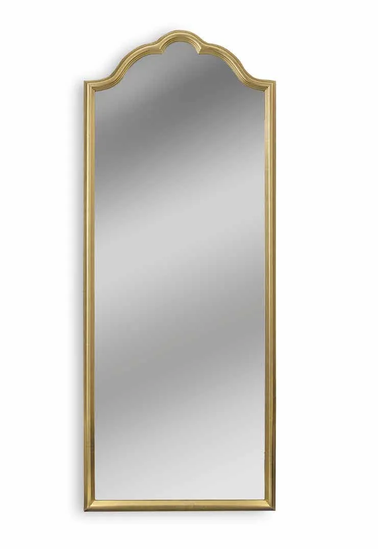 Luxury Tall Baroque Wall Mirror with Scalloped Crown and Slim Golden Frame Front View by Luxury Group International