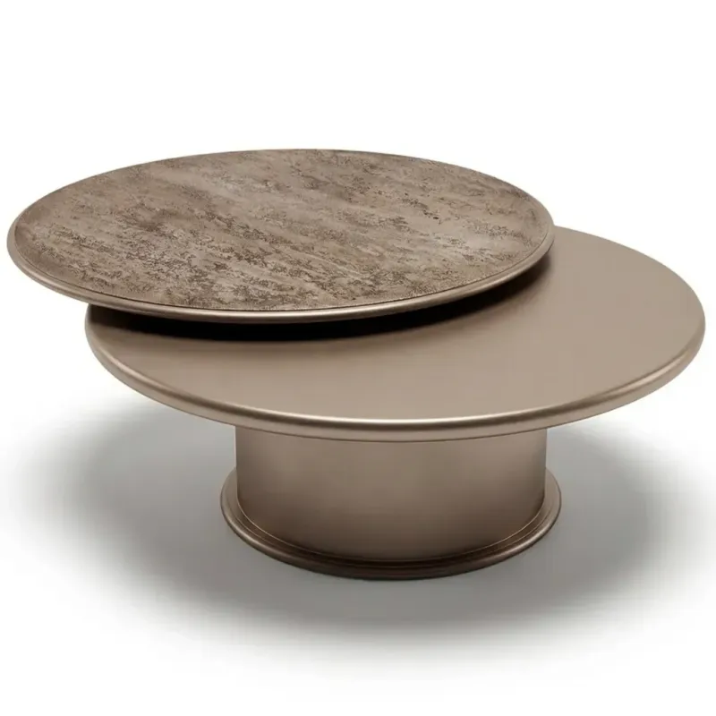 Luxury Taupe Adjustable Round Coffee Table with Rotating Textured Top - Luxury Coffee Table Front View by Luxury Group International