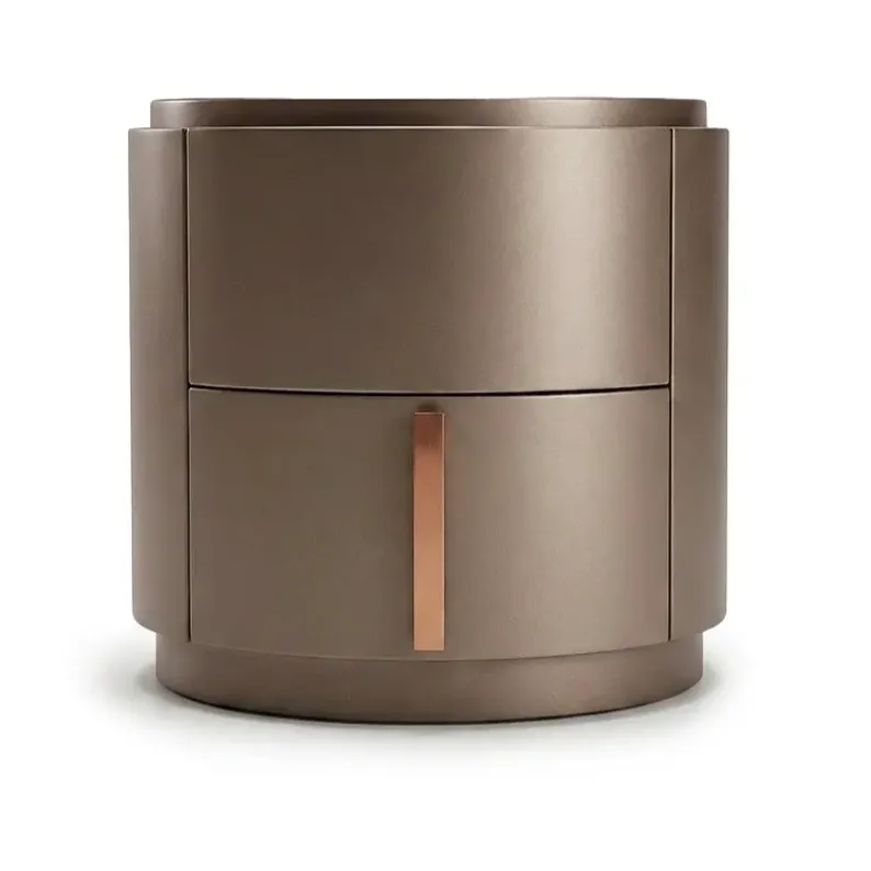 Luxury Taupe Bronze Cylindrical Nightstand with Two-Tier Storage - Luxury Hotel Furniture by Luxury Group International
