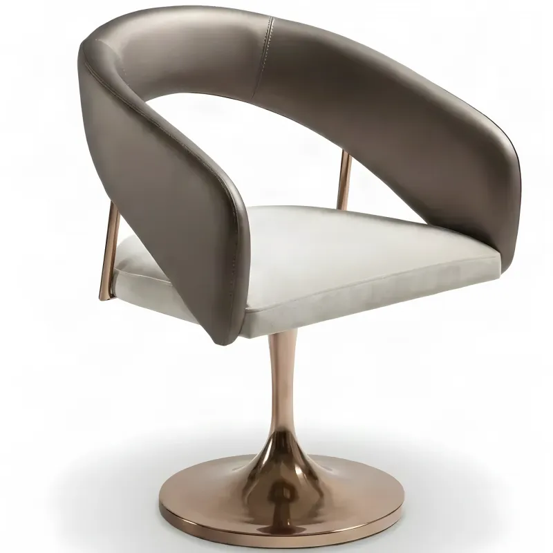 Fauteuil Pivotant de Luxe Taupe et Crème avec Base en Or Rose - Fauteuil de Luxe Vue de face par Luxury Group International