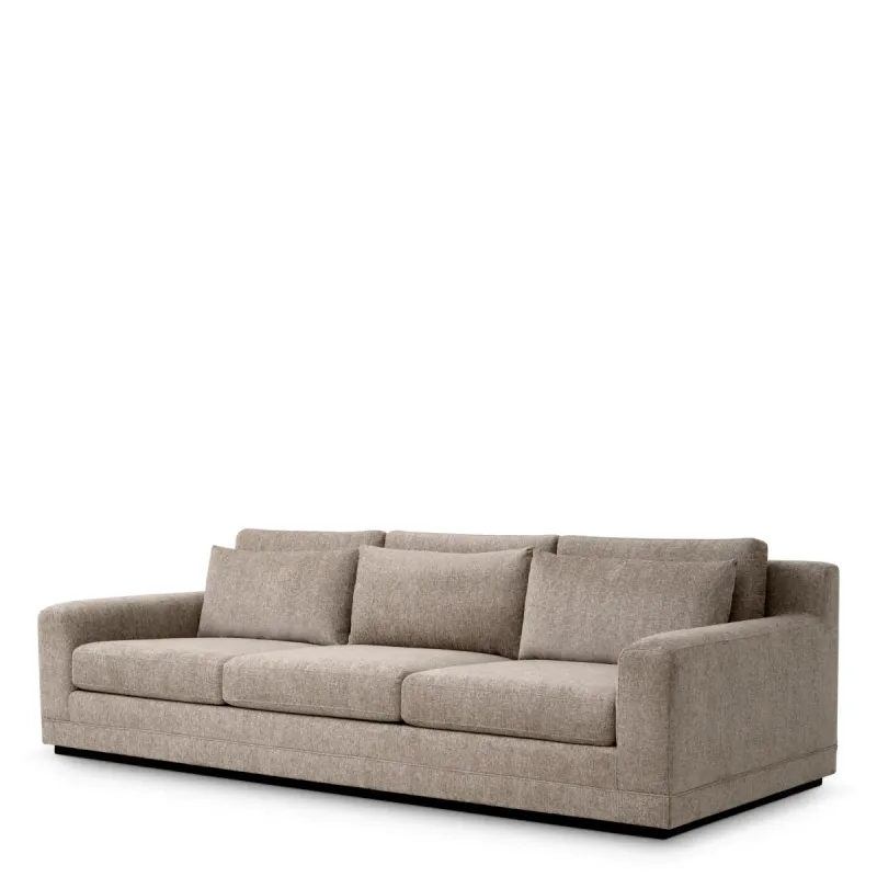 Luxury Taupe Upholstered 3-Seater Sofa with Deep Cushions - Luxury Hotel Furniture Front View by Luxury Group International