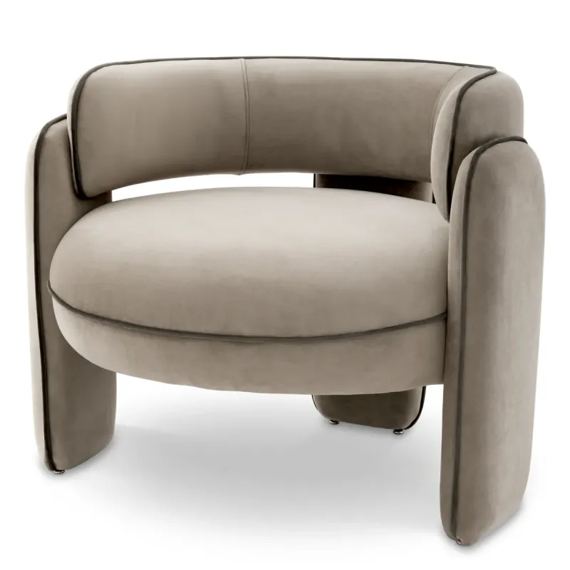 Fauteuil Lounge Luxueux Taupe Matelassé en Taupe Gris Mat avec Dossier Courbé - Mobilier de Luxe pour Hôtels par Luxury Group International