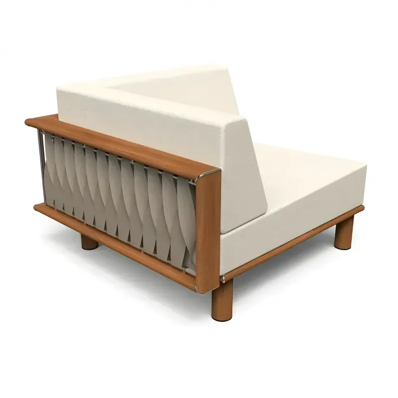 Fauteuil d'angle d'extérieur en teck de luxe avec panneaux en corde tissée Vue de face par Luxury Group International