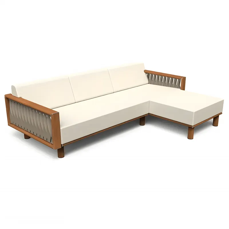 Luxury Teak Three-Seater Outdoor Sofa with Right Chaise Lounge Front View by Luxury Group International