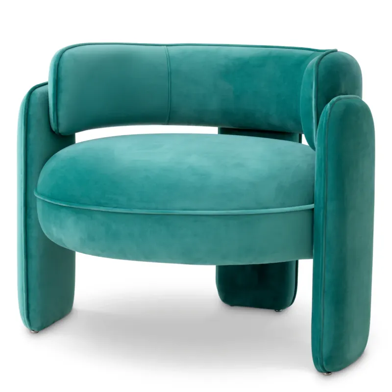 Fauteuil de Salon Luxueux en Tissu Sarcelle avec Dossier Courbé - Mobilier de Luxe pour Hôtels Vue de face par Luxury Group International