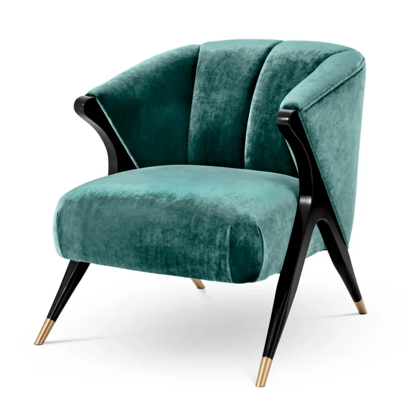 Luxury Teal Velvet Armchair 71.5 cm - Living Room & Hotel Furniture - Luxury Furniture Front View by Luxury Group International
