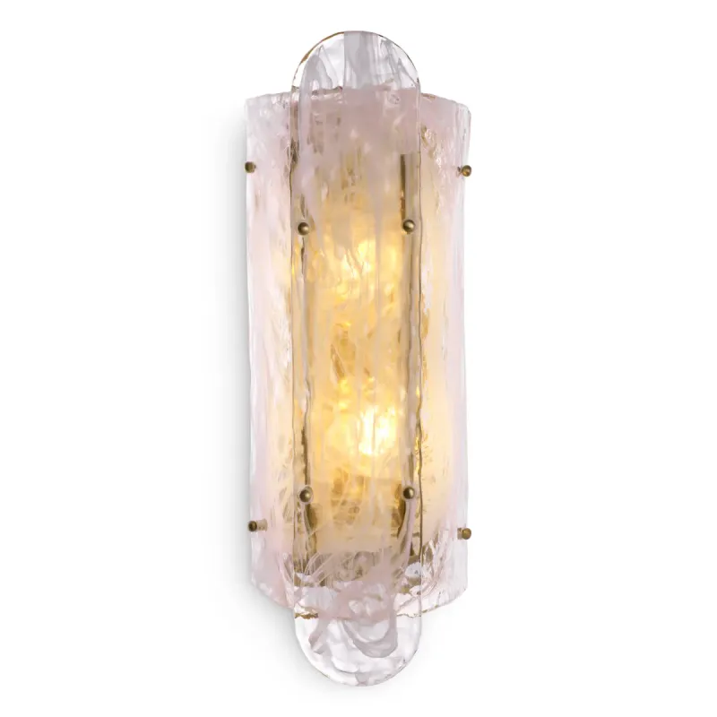 Luxury Textured Glass Wall Sconce in Blush Pink Glass with Cylindrical Glow Shade by Luxury Group International