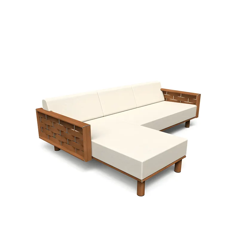 Luxus Dreisitziges Chaiselongue-Sofa mit Holzrahmen-Design Vorderansicht von Luxury Group International