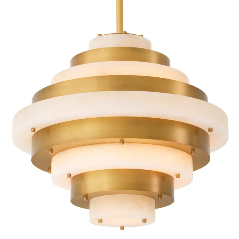 Luxury Tiered Alabaster Ceiling Lamp with Brushed Brass Art Deco Design by Luxury Group International