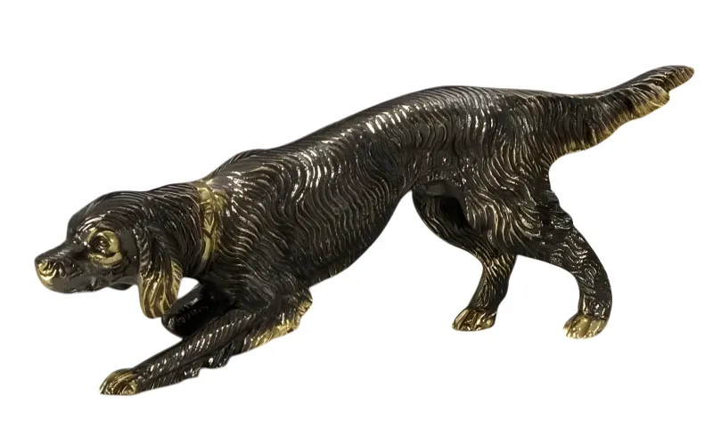Escultura de Bronce de Perro Setter de Seguimiento de Lujo en Acabado Dorado y Oxidado por Luxury Group International