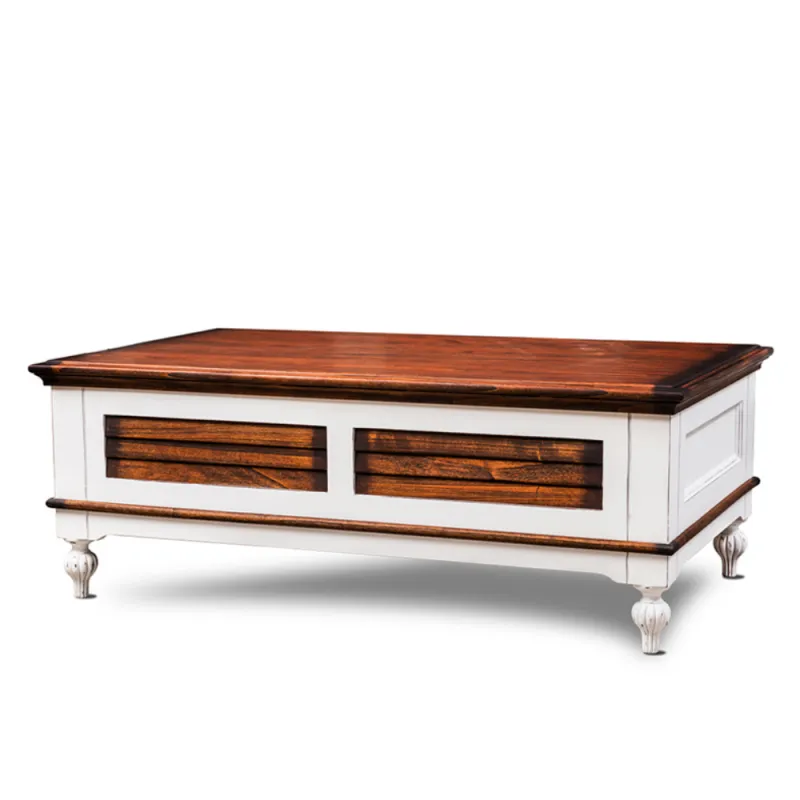 Luxury Two-Tone Wooden Coffee Table with Panelled Front and Carved Feet - Luxury Coffee Table Front View by Luxury Group International