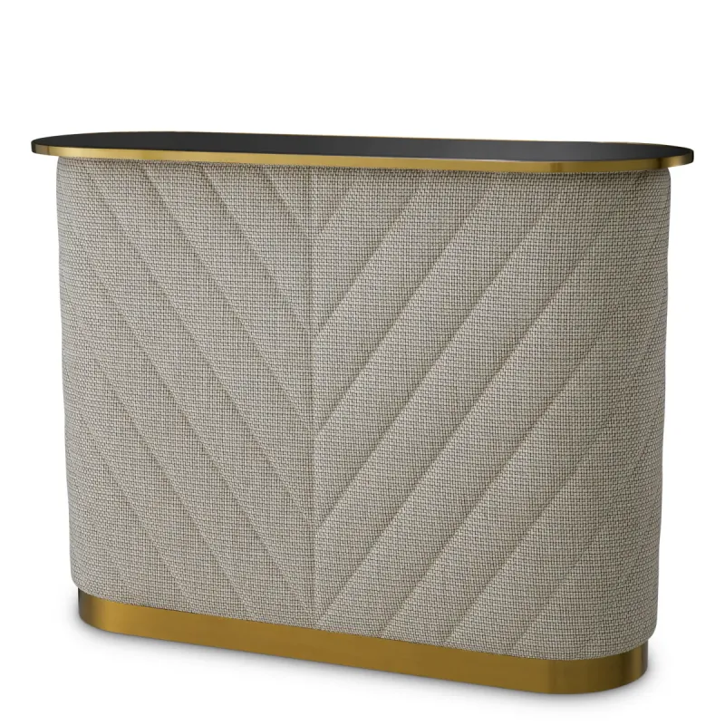 Luxury Off-White Upholstered Bar Counter with Tempered Glass Top - Luxury Hotel Furniture by Luxury Group International