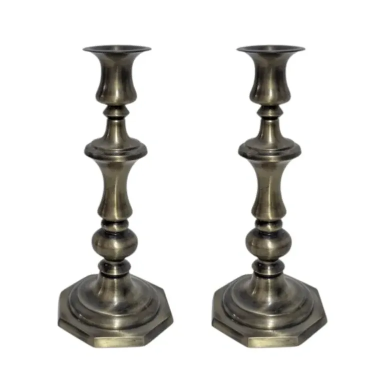 Luxury Urn-Form Bronze Candlestick Pair with Flared Candle Cups by Luxury Group International
