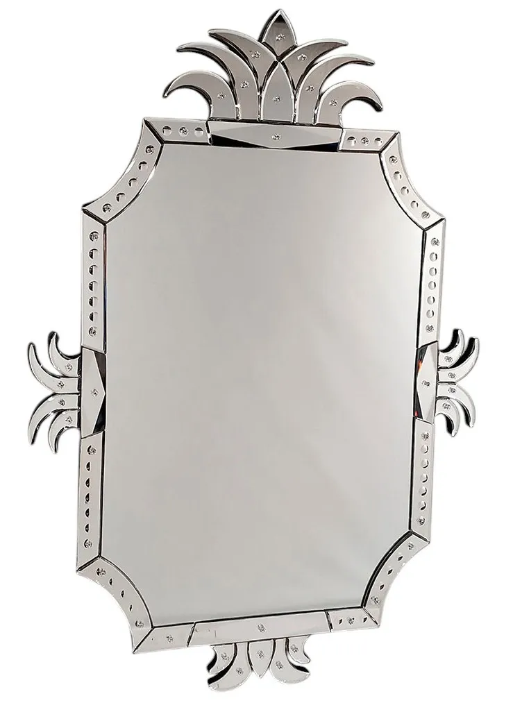 Luxury Venetian Style Wall Mirror with Palm-Inspired Baroque Silver Frame & Beaded Detailing Vue de face par Luxury Group International