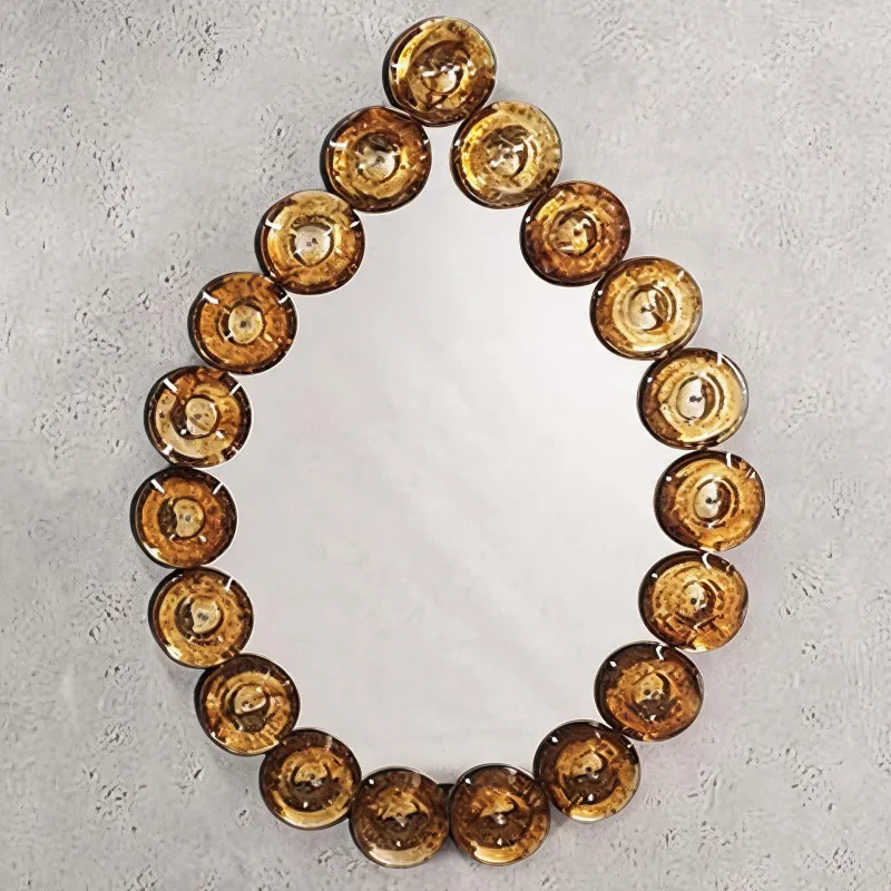 Luxus-Wandspiegel mit bernsteinfarbenem Gold-Bubble-Glas und rundem Scheibenrahmen Vorderansicht von Luxury Group International