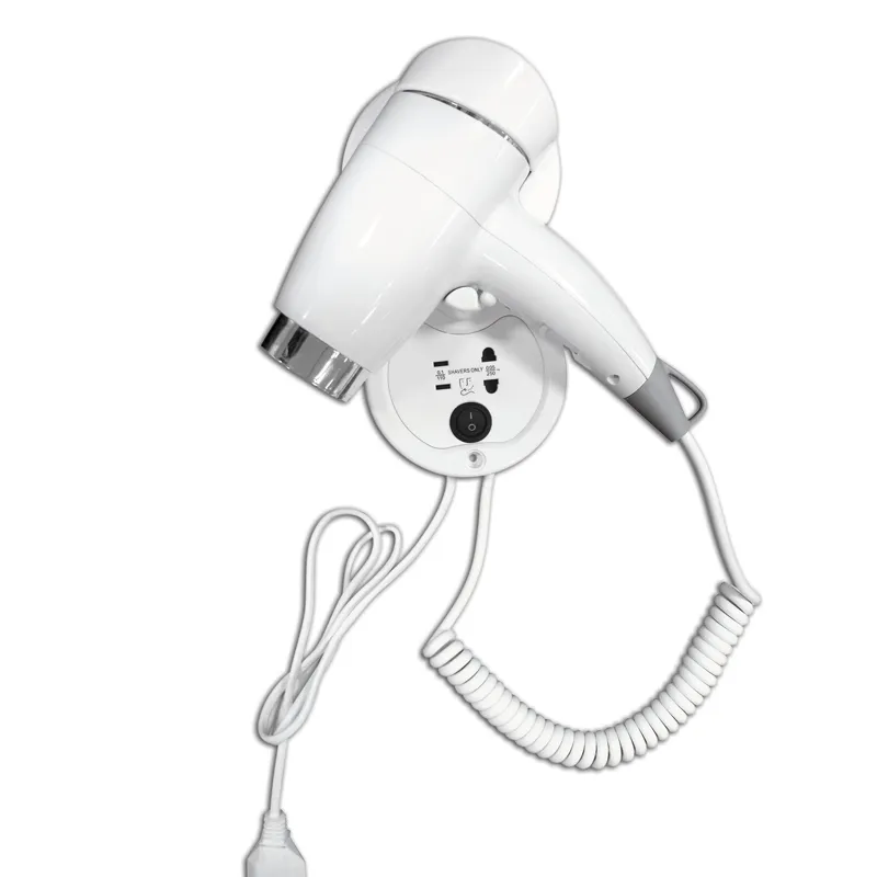 Luxury Wall Mounted Hotel Hair Dryer with Integrated Shaver Socket & IP21 Protection Front View by Luxury Group International