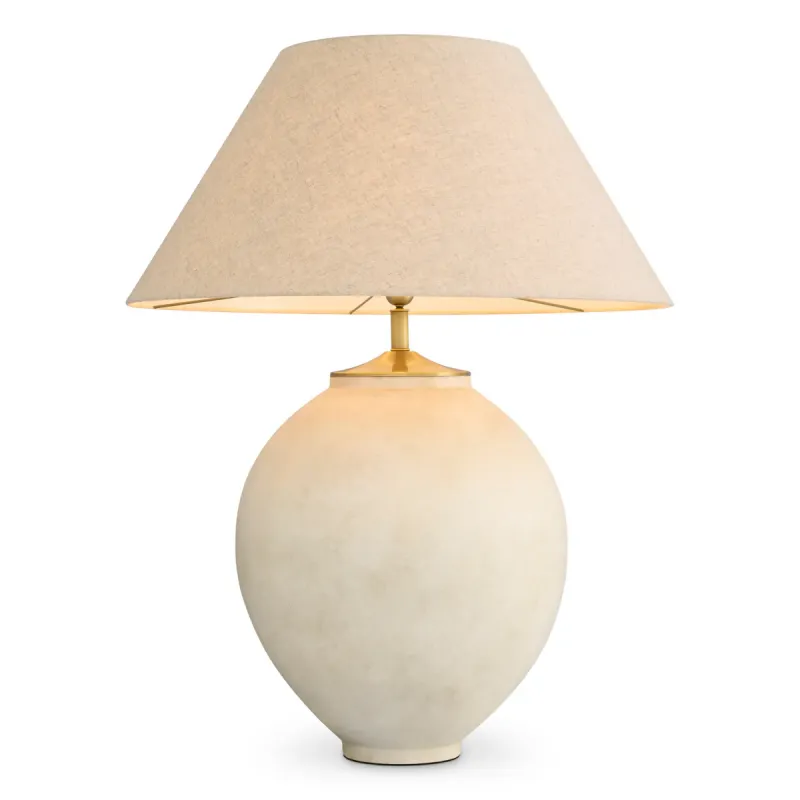 Luxus Weiße Keramik-Tischlampe mit Stoffschirm für moderne Innenräume von Luxury Group International