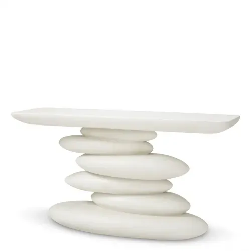 Luxury White Finish Sculptural Console Table Front View by Luxury Group International