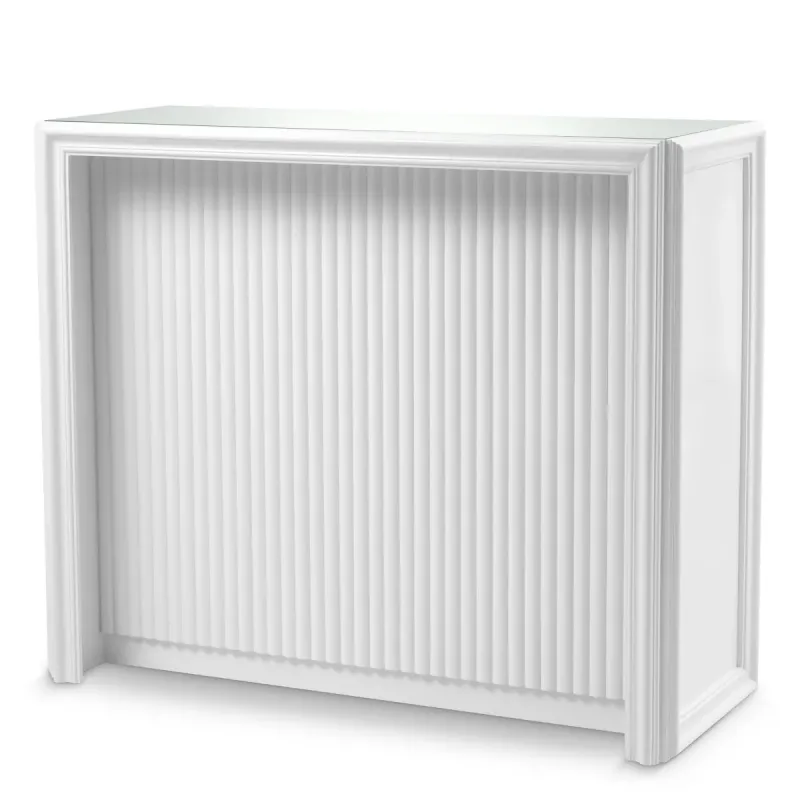 Luxury White Fluted Bar Table with Glass Top for Hotel Interiors by Luxury Group International