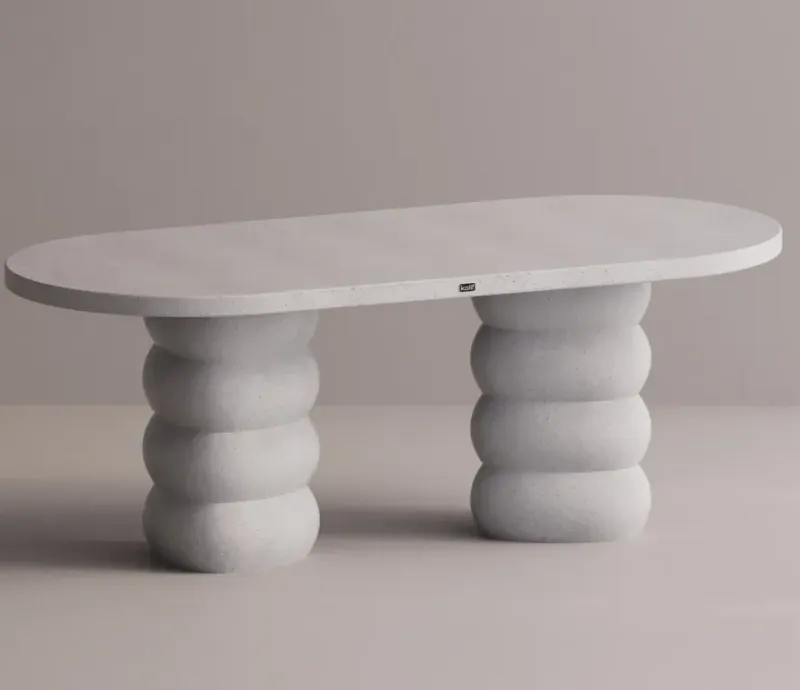 Luxury White Oval Concrete Dining Table with Sculptural Pedestal Base by Luxury Group International