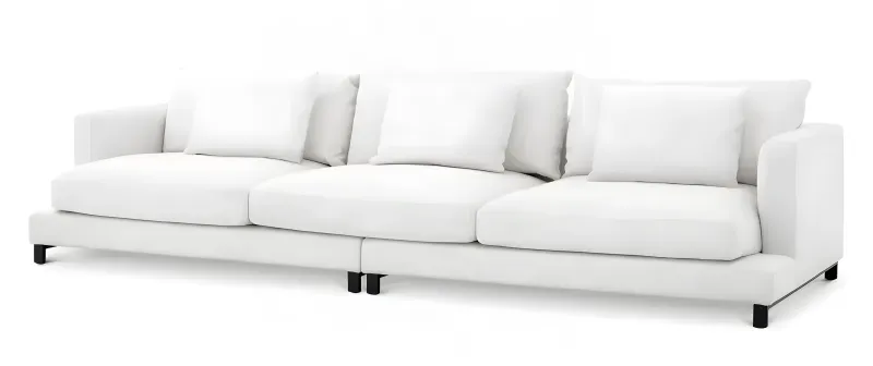 Luxury White Upholstered 3-Seater Sofa with Deep Cushions - Luxury Hotel Furniture Front View by Luxury Group International