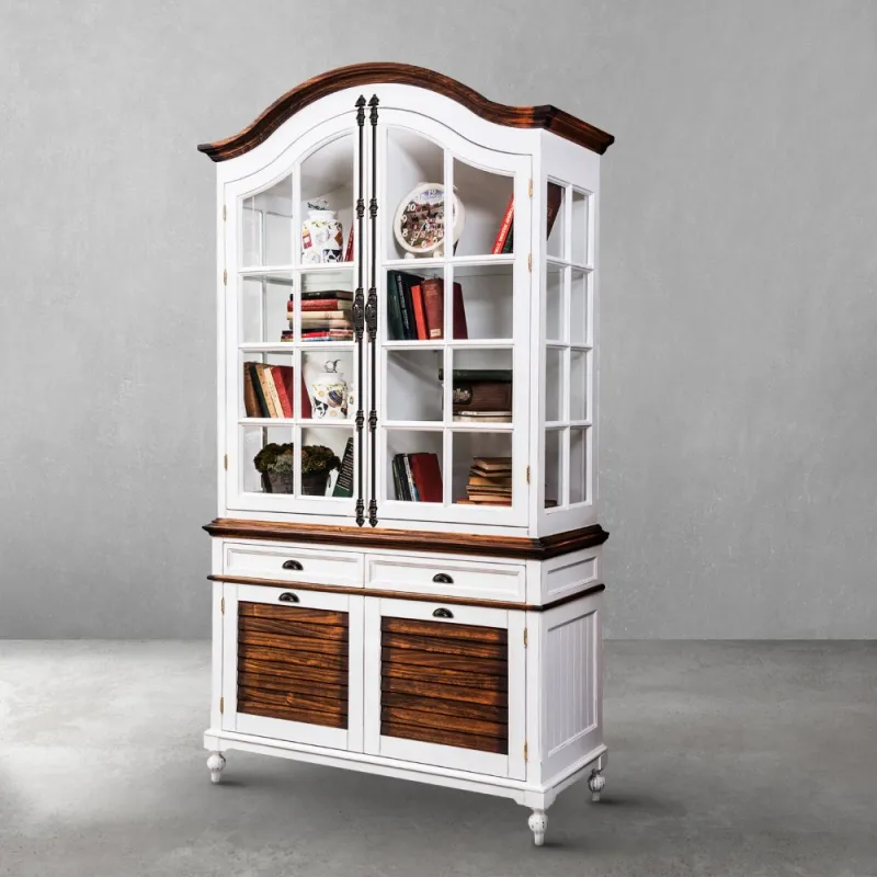 Vitrine de Luxe Blanche en Bois à Double Porte Vitree avec Rangement Inférieur - Vitrine de Luxe Vue de face par Luxury Group International
