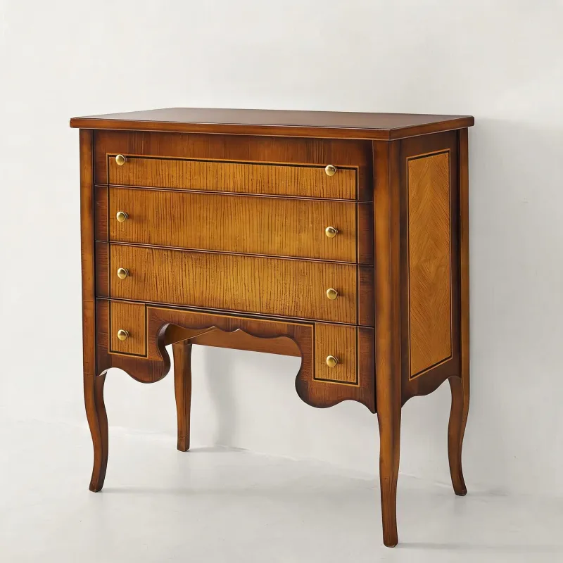 Luxury Wooden Chest of Drawers with Decorative Inlay Top & Cabriole Leg Design Front View by Luxury Group International