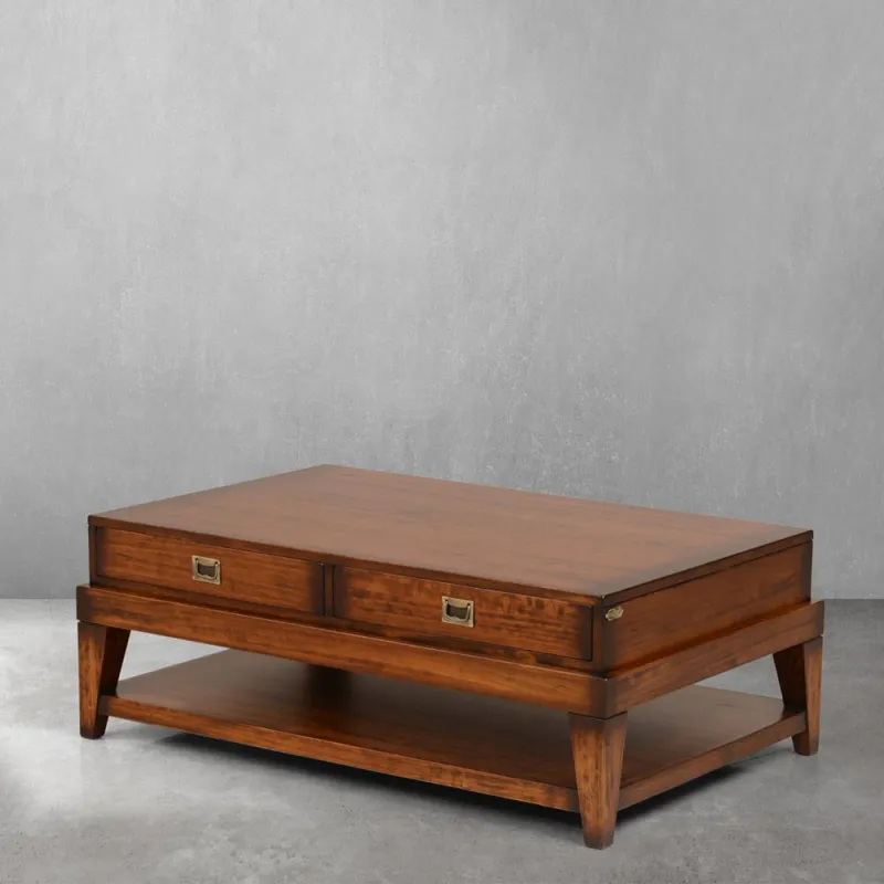 Luxury Wooden Coffee Table with Integrated Drawers and Lower Open Shelf - Luxury Coffee Table Front View by Luxury Group International