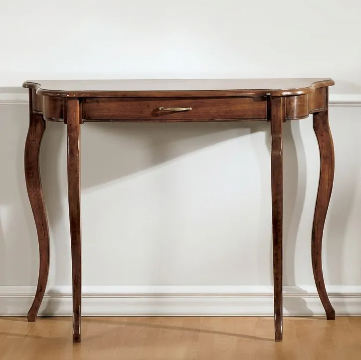 Luxury Wooden Console Table with Cabriole Legs & Single Curved Drawer Front Front View by Luxury Group International