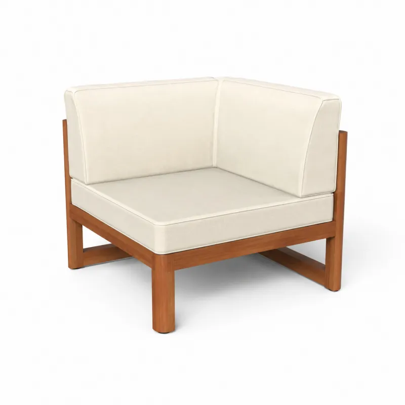 Luxuriöser Eck-Loungesessel aus Holz mit Elfenbeinfarbenen Kissen, Mid-Century Modern von Luxury Group International