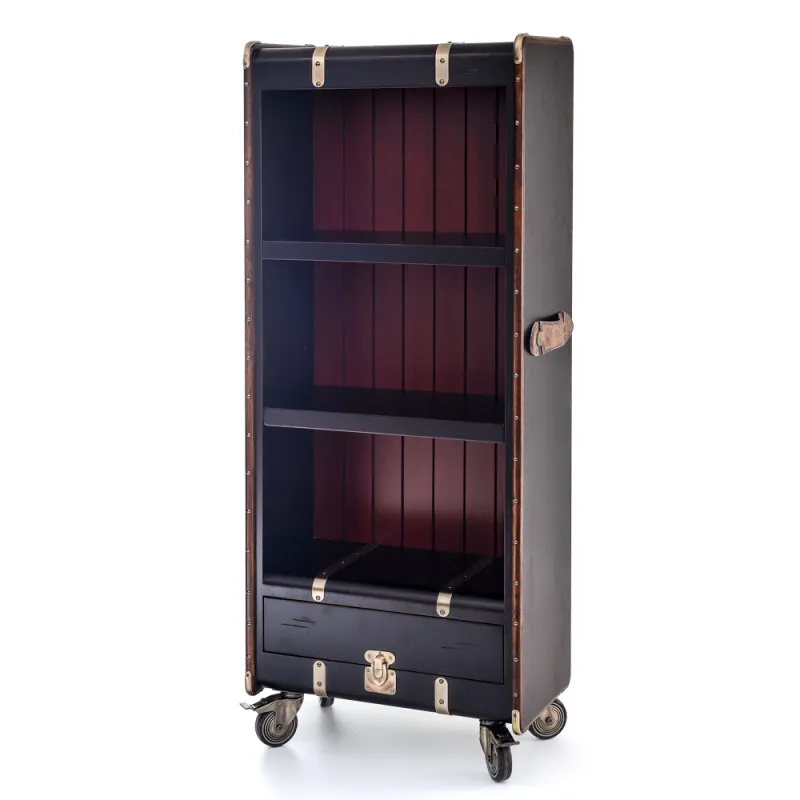 Luxury Wooden Display Shelve with Lower Drawer & Leather Side Handles - Luxury Shelve Cabinet Front View by Luxury Group International