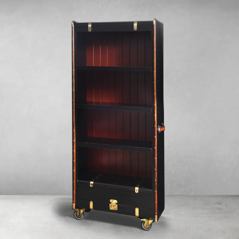 Luxury Wooden Display Shelve with Lower Drawer Storage on Castor Wheels - Luxury Shelve Cabinet Front View by Luxury Group International