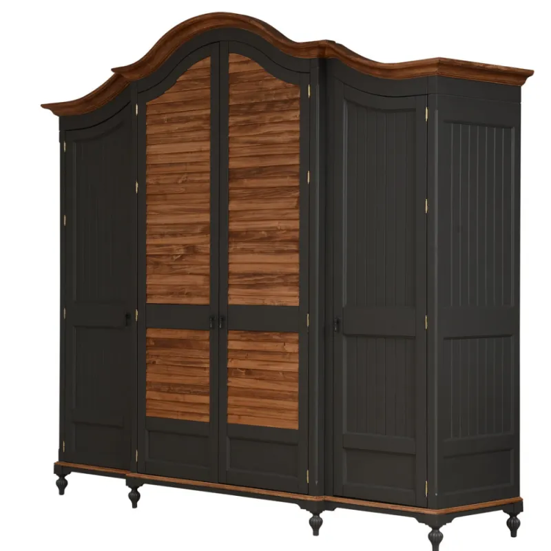 Luxuriöser Holz-Kronenschrank mit vier Türen und zweifarbiger, getäfelter Front – Luxus-Regalschrank Vorderansicht von Luxury Group International