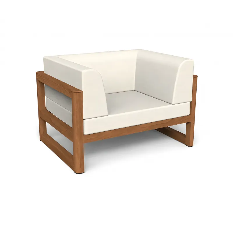 Luxus Holz-Loungesessel mit elfenbeinfarbenen Polsterkissen Vorderansicht von Luxury Group International