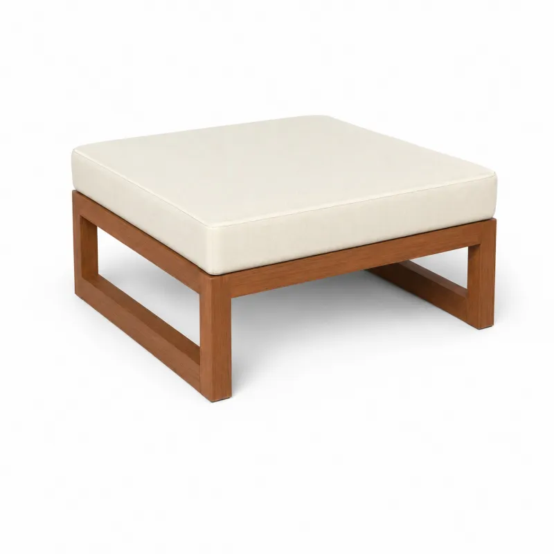 Luxus Holz Outdoor Ottoman mit Elfenbeinbezogenem Polster von Luxury Group International