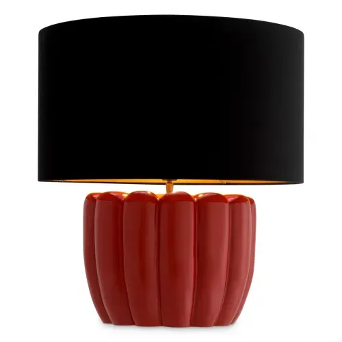 Luxury Wooden Red Base & Black Shade Table Lamp Front View by Luxury Group International